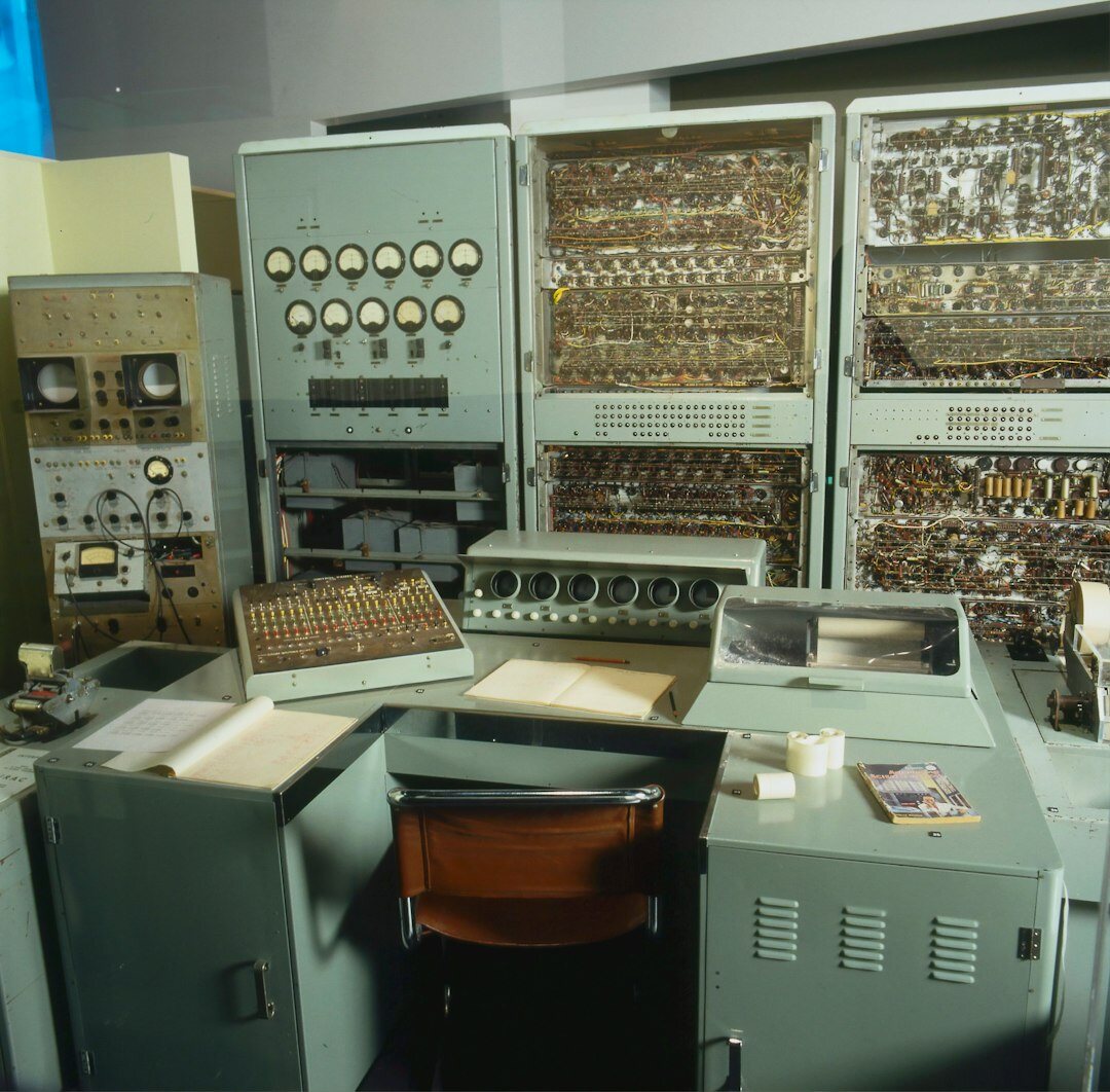 Vintage television control room with analog switchers